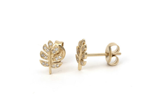 14k Ladies Leaf Diamond Earrings